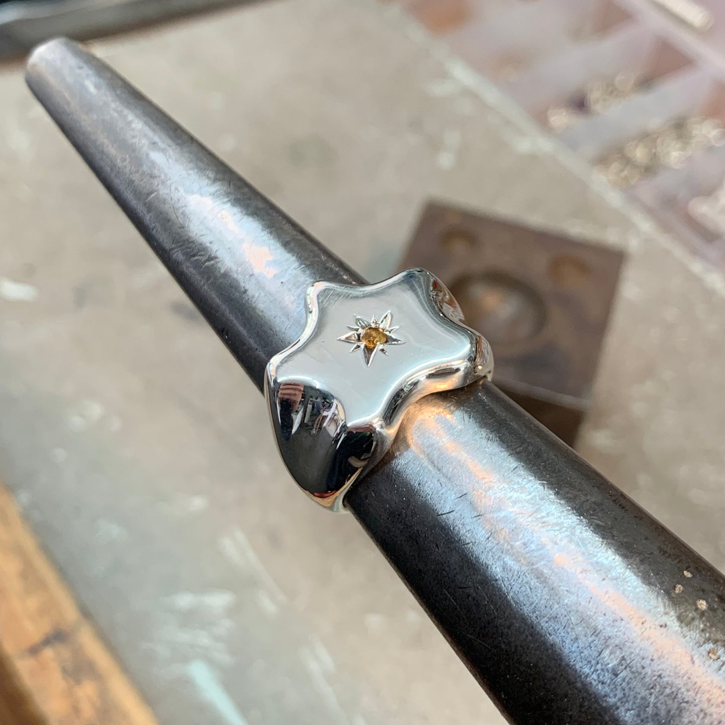 Chunky Citrine Star Signet
